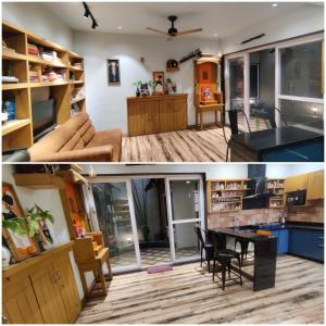 ein Wohnzimmer und ein Esszimmer in der Unterkunft Entire Craftsman house with 2 Bedrooms kitchen and more in Raipur