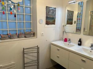 y baño con lavabo y espejo. en Les Terrasses Marines - Vue imprenable sur le port de plaisance en Vannes