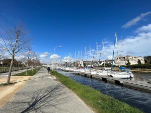a row of boats are lined up on a dock at Les Terrasses Marines - Vue imprenable sur le port de plaisance in Vannes