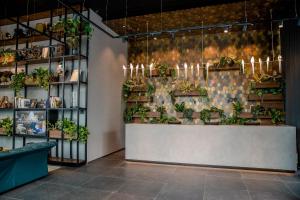 a store with potted plants on the wall at Motel One Innsbruck in Innsbruck