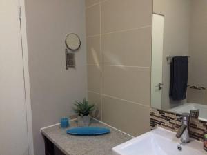ein Bad mit einem Waschbecken und einem Spiegel in der Unterkunft Restore your Soul, Boulders Beach, Simonstown in Simonʼs Town