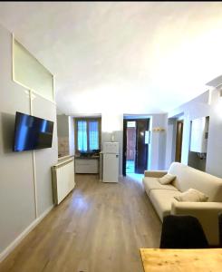 Casa Massey في تورينو: غرفة معيشة مع أريكة وتلفزيون بشاشة مسطحة