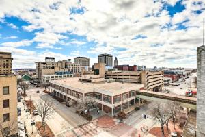 an aerial view of a city with buildings at Walk to UNL Campus Dtwn Lincoln Loft Apt! in Lincoln