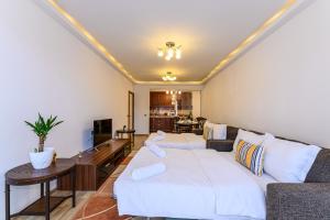 Sala de estar con 2 sofás y mesa en JAD - Comfortable 3 Rooms Family Apartments Coresi ISARAN en Braşov