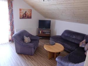 a living room with two couches and a tv at Haus-Fechtig-Wohnung-Typ-C in Bonndorf im Schwarzwald