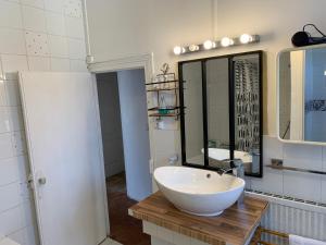a bathroom with a white sink and a mirror at Porte de Paris in Montesson