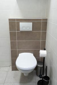 een badkamer met een wit toilet in een kamer bij Wonderful, modern city center apartment in Wenen