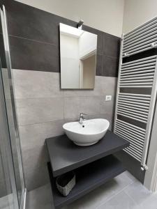 uma casa de banho com um lavatório e um espelho em APPARTAMENTO LENUVOLE em Turim