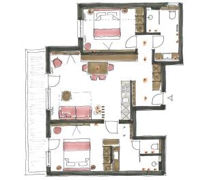 un dessin d'un plan d'étage d'une maison dans l'établissement Hotel Stern, à Ehrwald