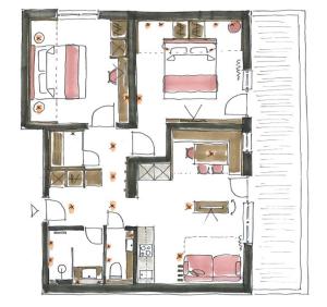 a floor plan of a room with furniture at Hotel Stern in Ehrwald