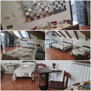 a collage of photos of a bedroom and a living room at Fattoria Roico Funny Ranch in Montiglio