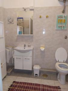 La salle de bains est pourvue d'un lavabo, de toilettes et d'un miroir. dans l'établissement roma capoccia b&b, à Rome