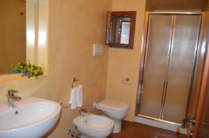 a bathroom with a toilet and a sink and a shower at I DAMMUSI DEL VENTO in Pantelleria