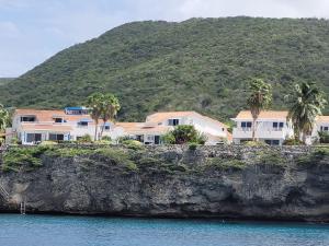 un groupe de maisons sur une falaise à côté de l'eau dans l'établissement Marazul Dive Apartment F1, à Sabana Westpunt