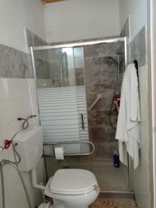 ein Badezimmer mit einem weißen WC und einer Dusche in der Unterkunft Ferienwohnung Anna in Balestrate