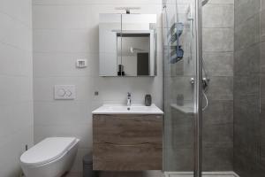a bathroom with a toilet and a sink and a shower at Apartman Damjan in Pješčana Uvala +28 photos