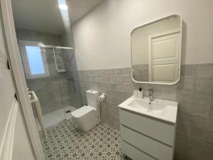 代米耶爾的住宿－Estudio El Soportal de la Plaza，一间带水槽、卫生间和镜子的浴室
