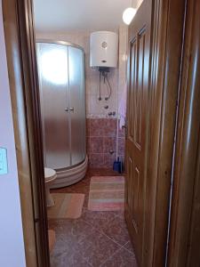La salle de bains est pourvue d'une douche et de toilettes. dans l'établissement Apartments Sea View, à Bar