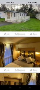 duas fotos de um quarto e uma casa em Holiday home sleeps six em Poole