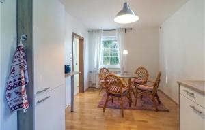 uma cozinha e sala de jantar com mesa e cadeiras em Pet Friendly Apartment In Ober Ramstadt With Kitchen em Ober-Ramstadt