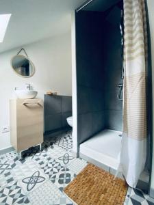 a bathroom with a shower with a toilet and a sink at Charmante Maison dans le Vieux Douai in Douai