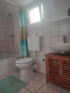 a bathroom with a toilet and a sink at Apartments and rooms with parking space Zavala, Hvar - 128 in Jelsa