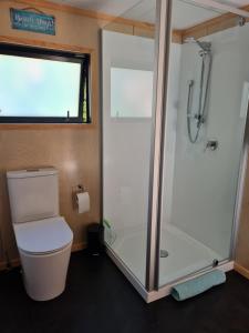 Kylpyhuone majoituspaikassa Kaiteriteri Tiny Home