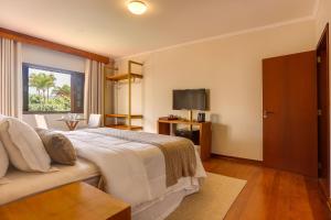 a hotel room with a bed and a television at Villa Boréal Hostellerie in Águas de Lindóia