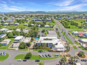 an aerial view of a small town with a street at Studio 20 ENDEAVOUR INN in Emu Park