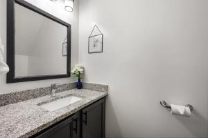a bathroom with a sink and a mirror at DTGem-SelfCheckin-RainShower-300M-Parking-Walkable in Raleigh