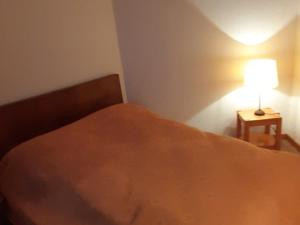 een slaapkamer met een bed en een tafel met een lamp bij Appartement Villard-de-Lans, 3 pièces, 4 personnes - FR-1-515-159 in Villard-de-Lans