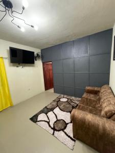 a living room with a couch and a flat screen tv at Hagley Park Villa 