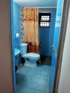 łazienka z toaletą i umywalką w obiekcie Alexmarie Guest house 5 min to candolim Beach w mieście Aguada