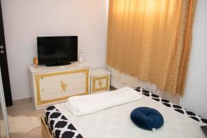 a small room with a bed and a tv at Apartament Capitala Militari Rosu in Roşu