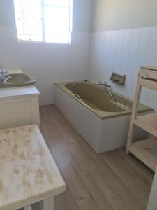 La salle de bains est pourvue d'une baignoire verte et d'un lavabo. dans l'établissement Cobra Self-Catering Guesthouse, à Citrusdal