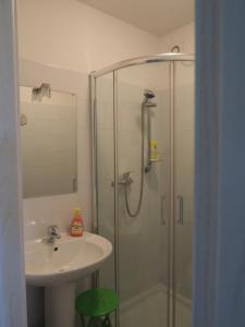 een badkamer met een douche, een wastafel en een douche bij Casa vacanze Lepa Vida in Sistiana
