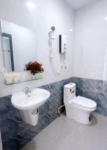 a bathroom with a sink and a toilet and a mirror at Suri's Homestay in Quy Nhon
