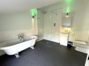 a bathroom with a white tub and a toilet at Bryncoch in Llannon +76 photos