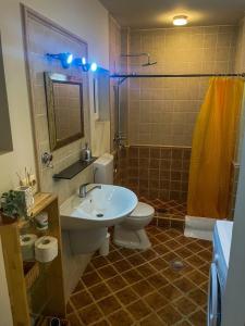 La salle de bains est pourvue d'un lavabo, de toilettes et d'une douche. dans l'établissement VNVP Black Amber, à Chtip