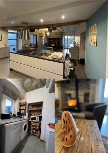 eine Collage mit Fotos von einer Küche und einem Wohnzimmer in der Unterkunft Bienvenue à L'éClaireSea in Pierreville
