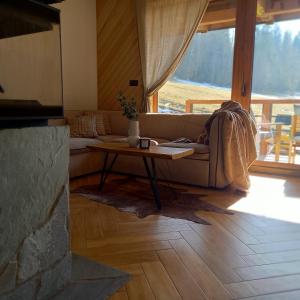 a living room with a couch and a table at Babcia Góralka house in Bukowina Tatrzańska