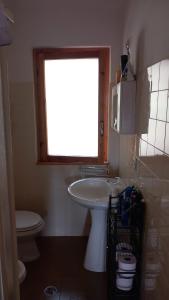 baño con lavabo y aseo y ventana en La casa del lago, en Valle Verde