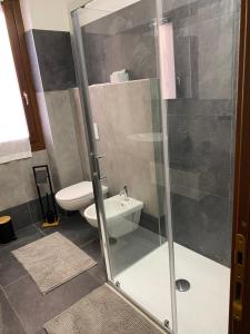 ein Bad mit einem WC und einer Glasdusche in der Unterkunft Gere house in Lezzeno