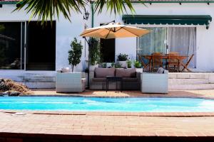 Johannesburg的住宿－The African Element，一个带遮阳伞的游泳池和庭院