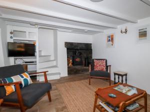 廷塔傑爾的住宿－Ivy Cottage，带沙发和壁炉的客厅