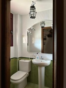 チンチョンにあるCasa la chimenea de Chinchónのバスルーム(トイレ、洗面台、鏡付)