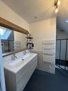 a bathroom with a white sink and a mirror at Les Pierres de Symphorien - parking gratuit in Vannes