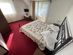 a bedroom with a bed and a red carpet at Vila Sohodol Travel in Bran