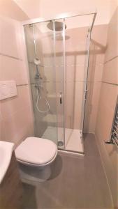 ein Bad mit einem WC und einer Glasdusche in der Unterkunft Accomodo MIM23 Monolocale Navigli in Mailand