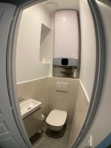 La petite salle de bains est pourvue de toilettes et d'un lavabo. dans l'établissement Cannes, Le Suquet, à Cannes
